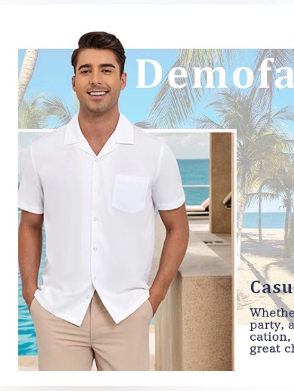 Men's Short Sleeve Button Down Shirt Cuban Collar Anti-Wrinkle Shirt Casual